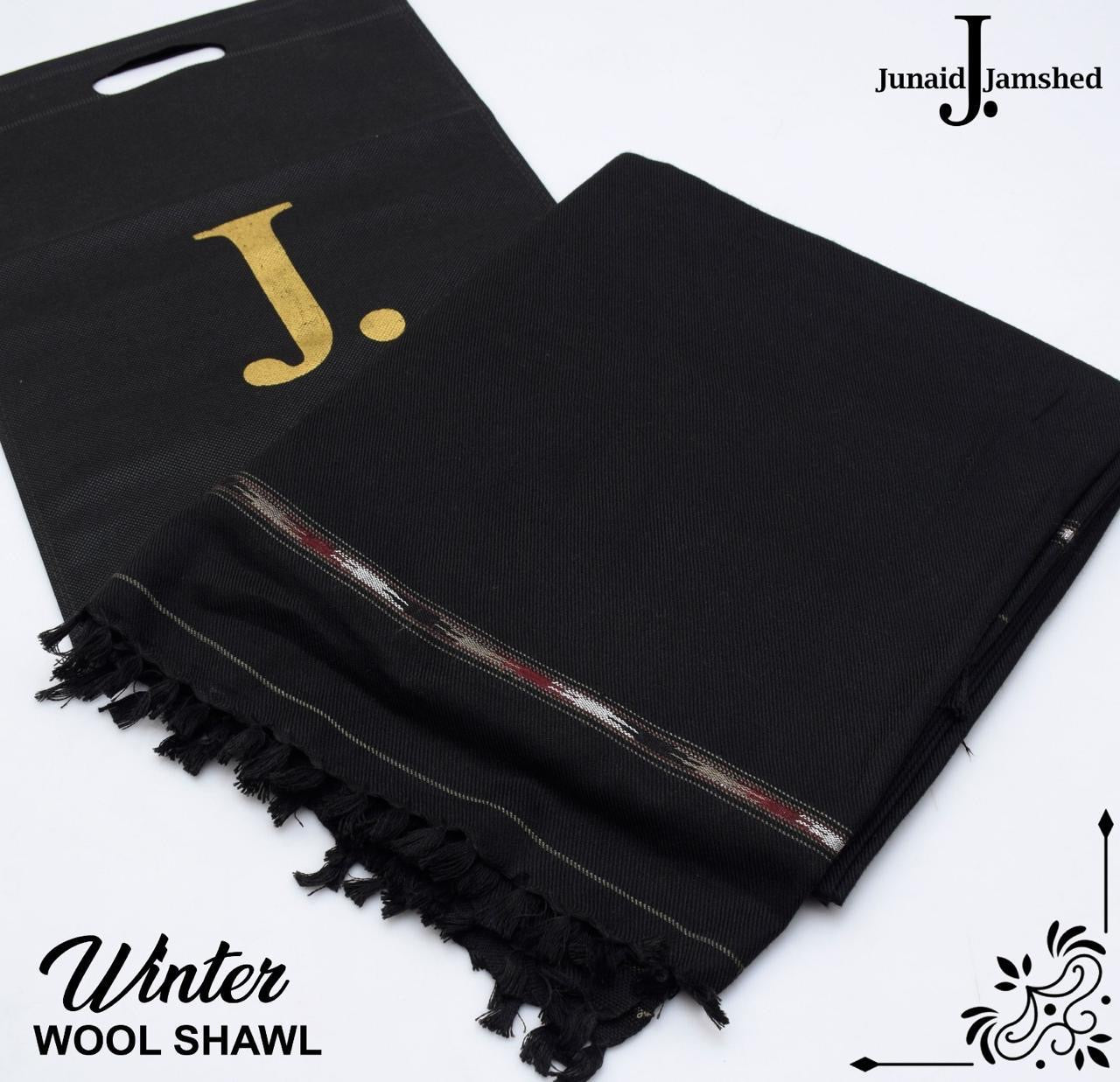 MEN’S WINTER WOOL SHAWL - BLACK