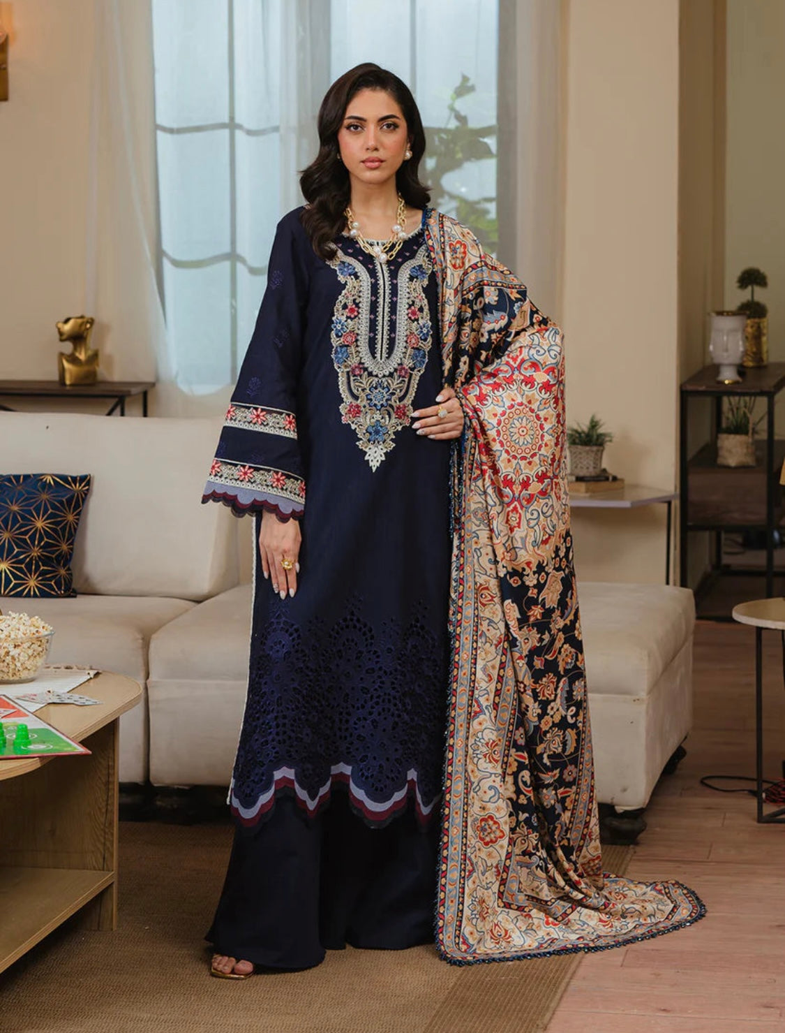 FINE-DHANAK EMBROIDERED 3PC D#1016