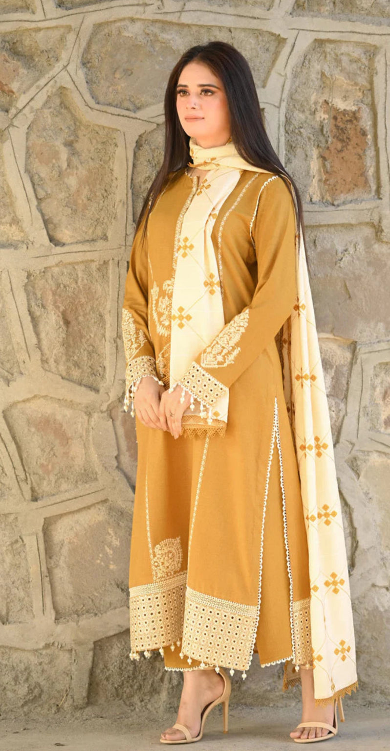 FINE-DHANAK EMBROIDERED 3PC D#1022