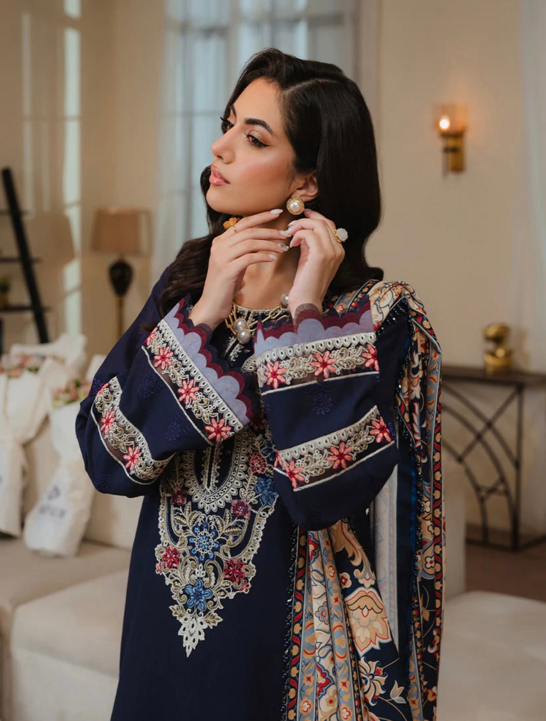 FINE-DHANAK EMBROIDERED 3PC D#1016